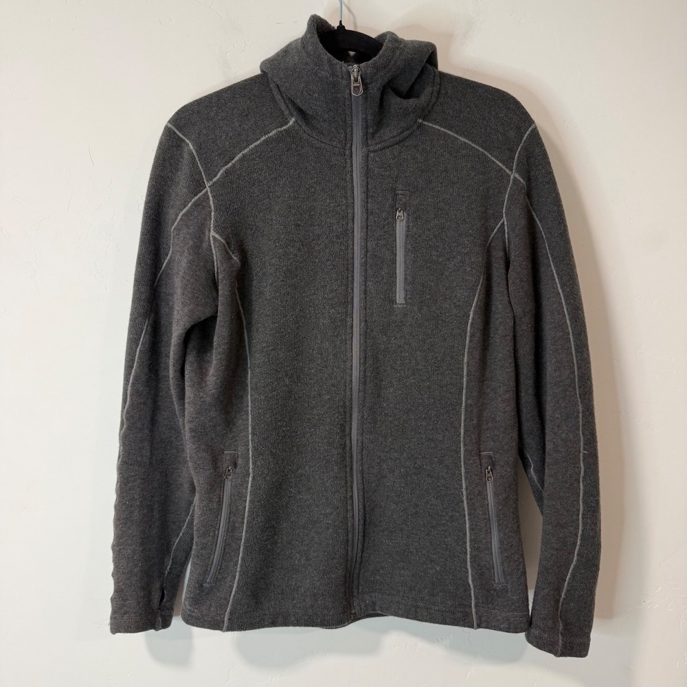 Kuhl Womens Revive Fleece Hoodie Jacket L Gray Full Zip Thumbhole 4365